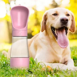 Dubbele Reisfles voor Honden Water en Voedsel Lekvrij en BPA-vrij met Drukknop en Karabijnhaak